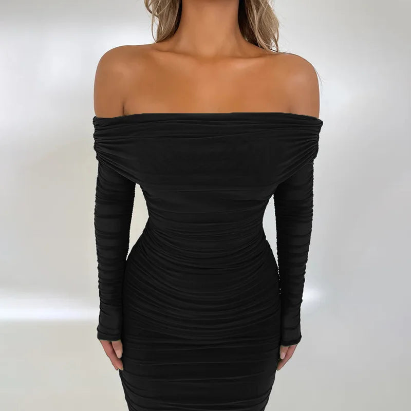 Off Shoulder Slash Neck Solid Maxi Dress