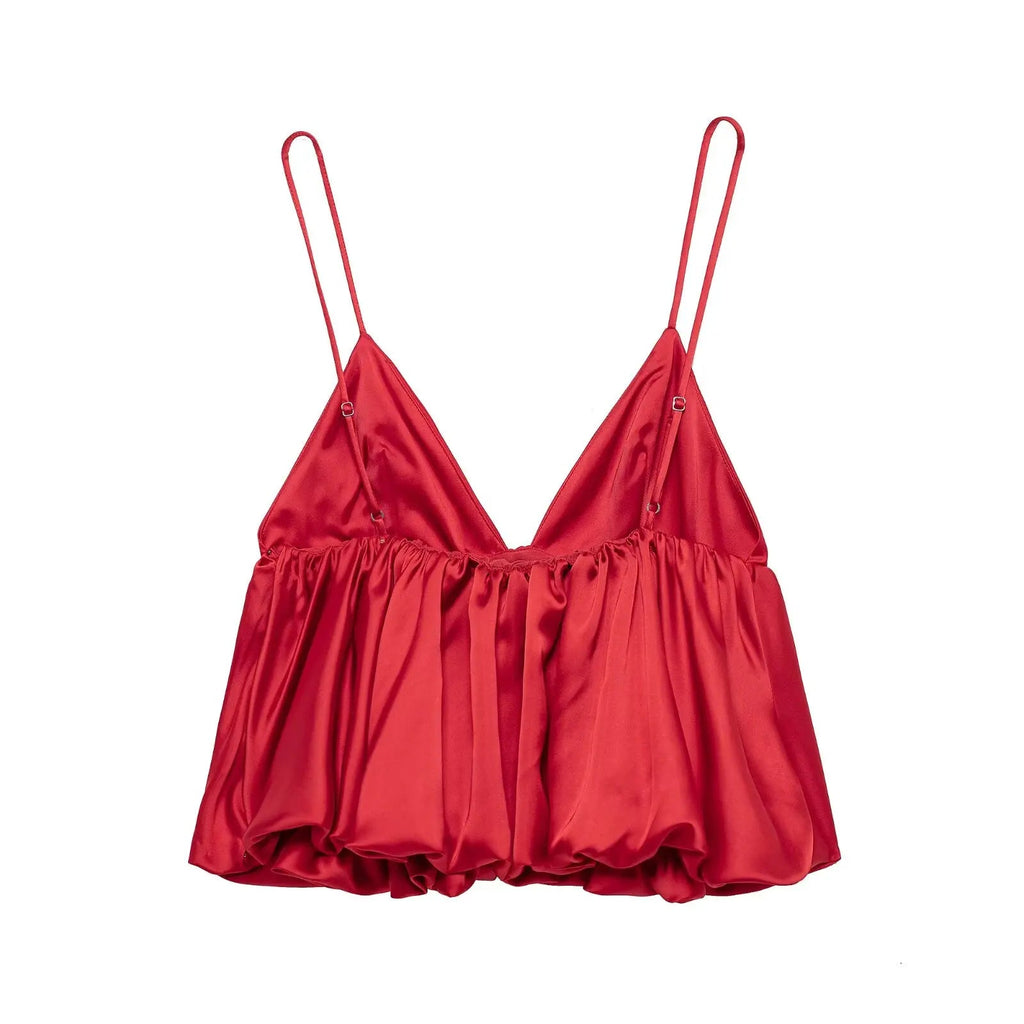 Red Satin Puff Short Camisole Party Dress