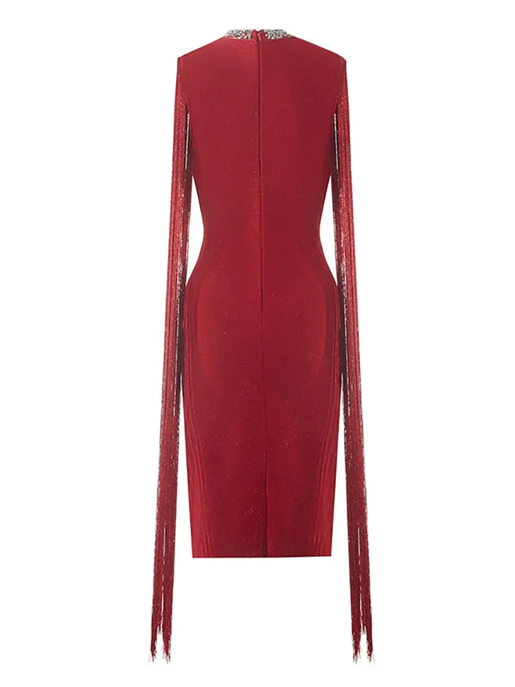 Fringe Tassel Sequin Party Midi Dress