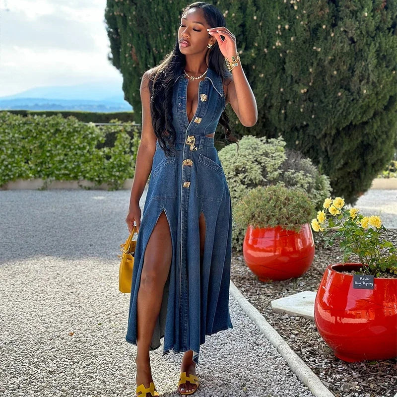 Denim Maxi Party Dress