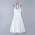 Corset Bow Halter Lace Spliced Midi Dress