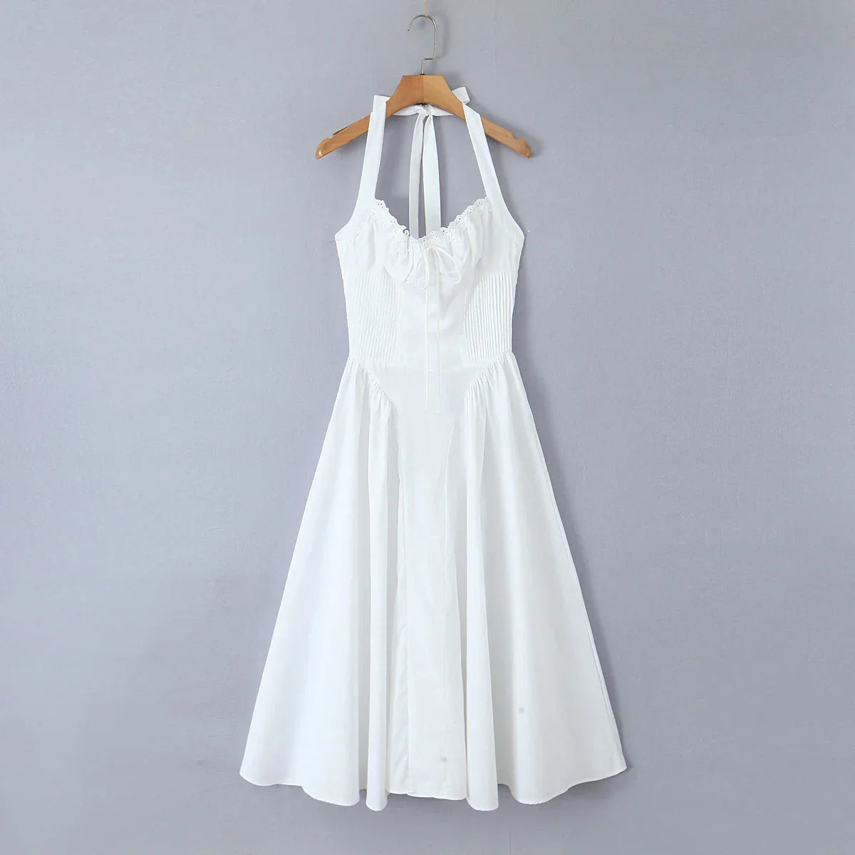 Corset Bow Halter Lace Spliced Midi Dress