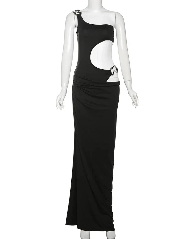 Irregular Hollow Split One Shoulder Party Dress