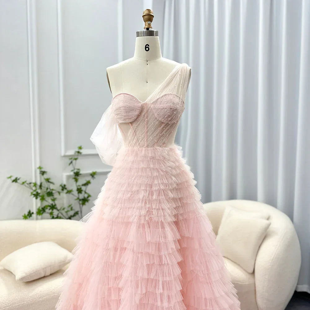 Pink Lilac One Shoulder Ball Gown Party Dress