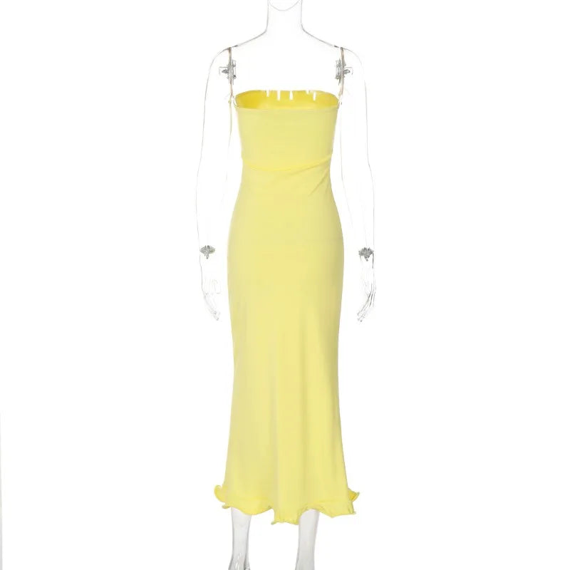 Frill Trim Tube Style Midi Dress