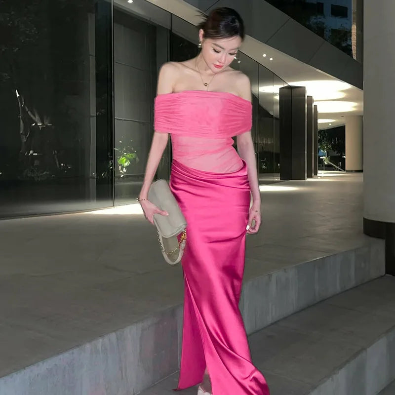 Off Shoulder Strapless Backless Maxi Dress