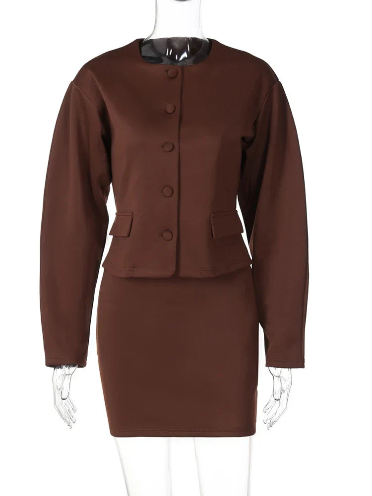 Round Neck Long Sleeve Jacket Suit Mini Dress