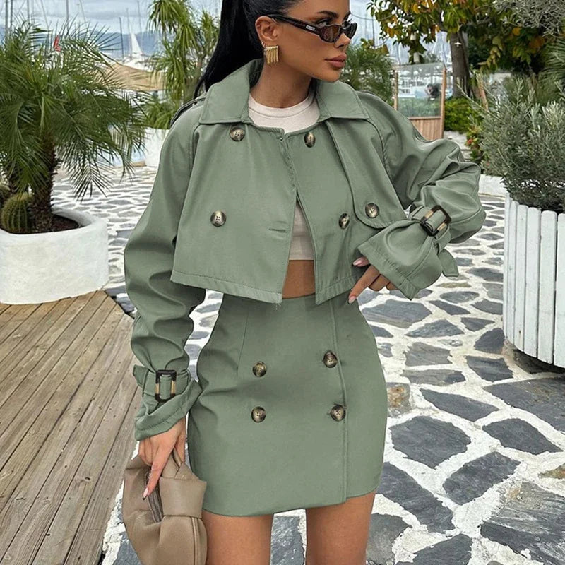 Button Splice Short Jacket Suit Mini Dress