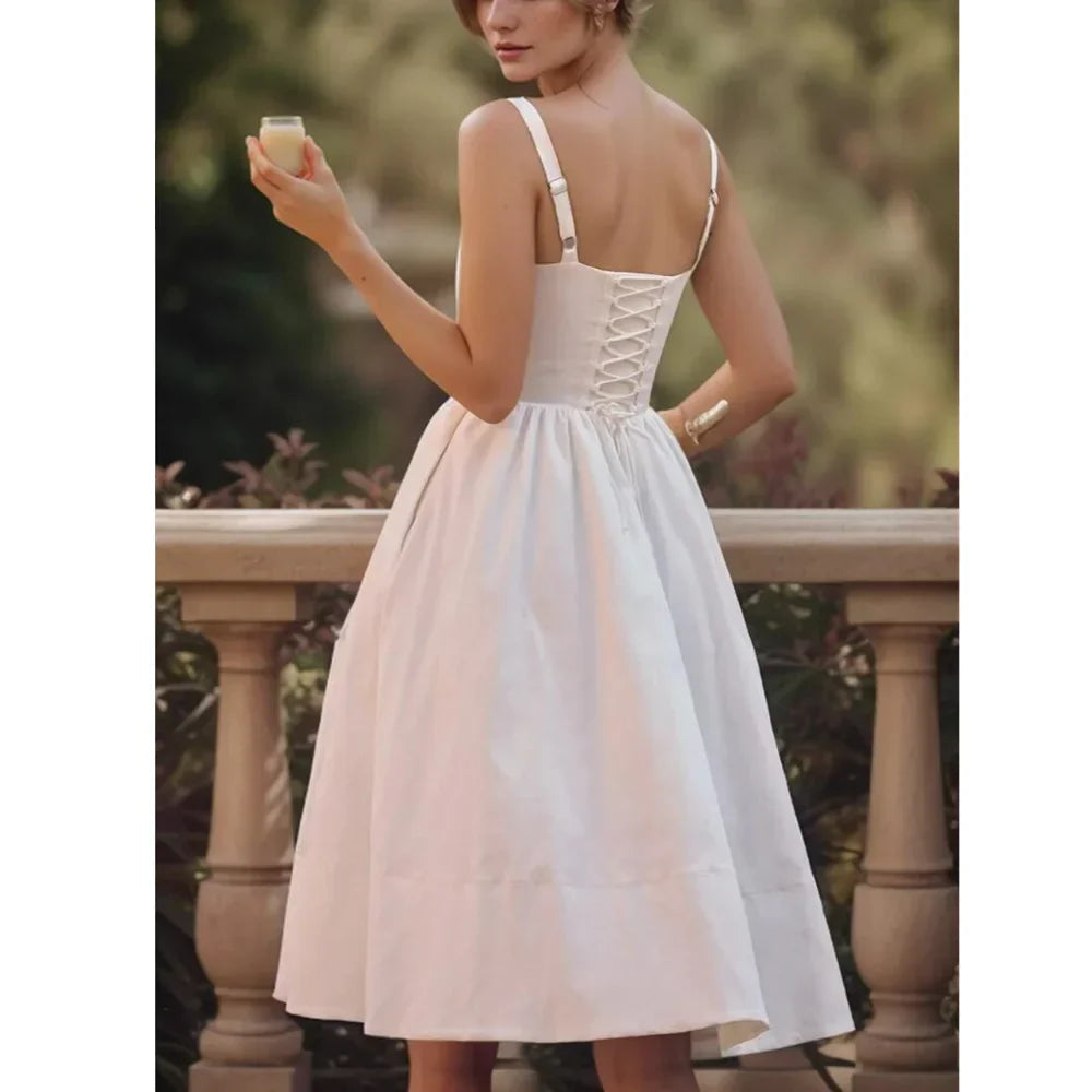 Corset Low Waist White Midi Dress