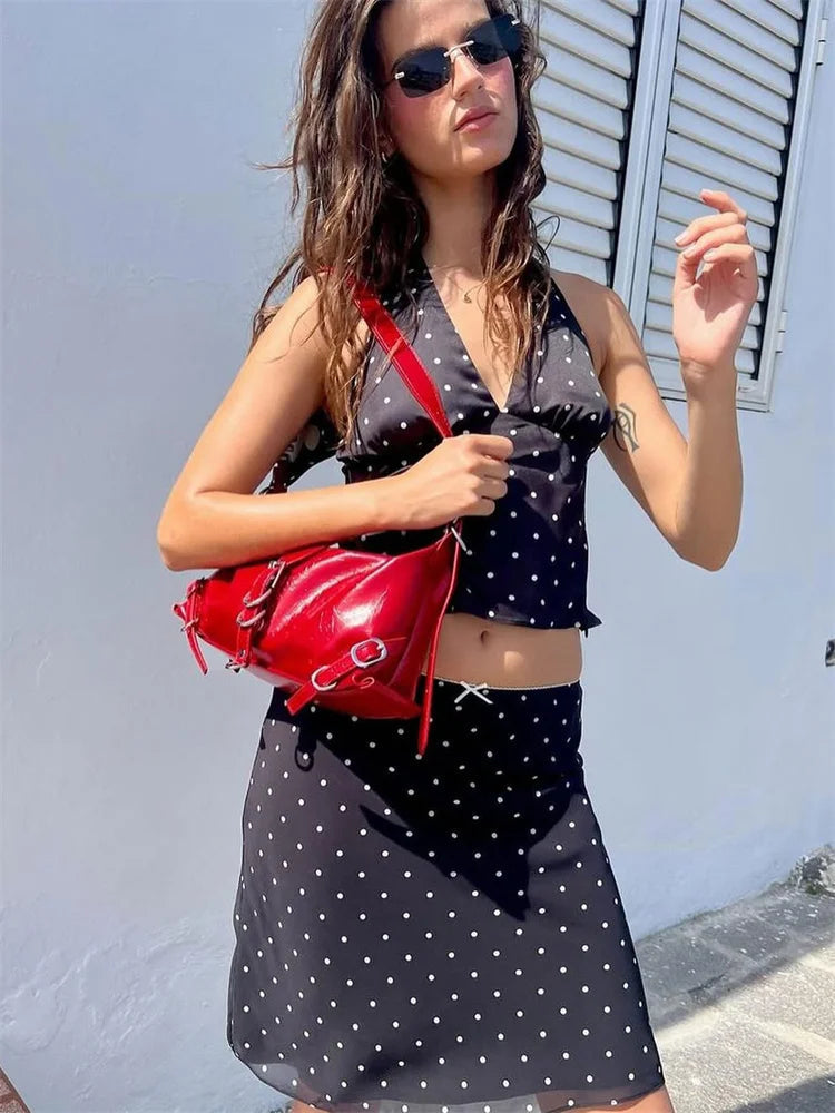 Lace Up Bow Sleeveless Top Skirt Mini Dress