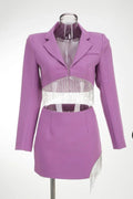 Purple Tassel Skirt Long Sleeve Jacket Mini Dress