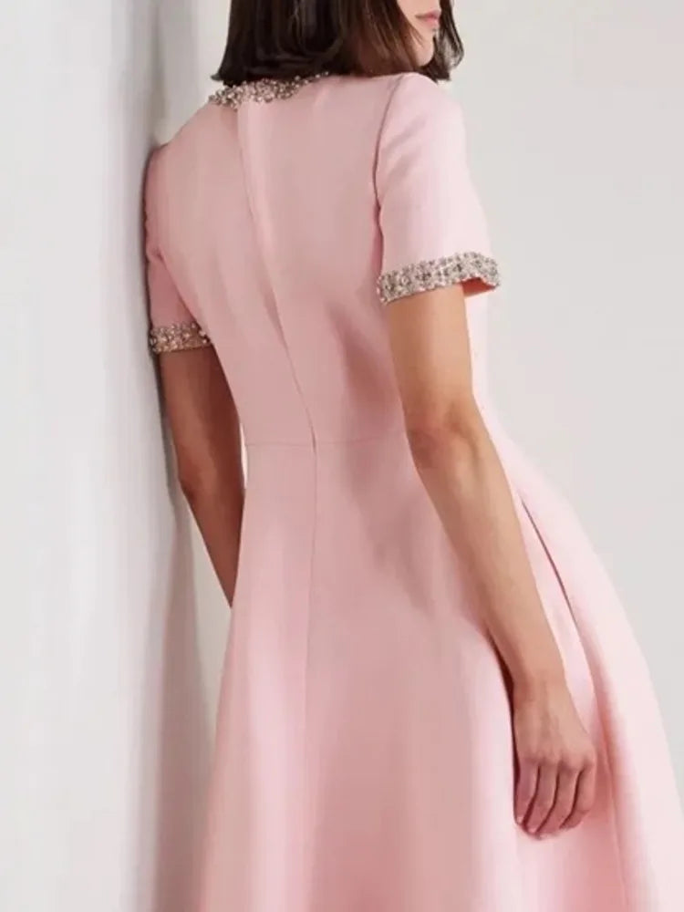Diamond Bowknot Short Sleeve Midi Dress