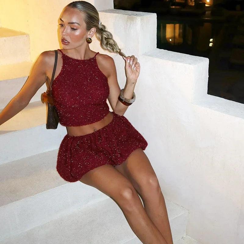 Furry Crop Top Set Cozy Mini Dress