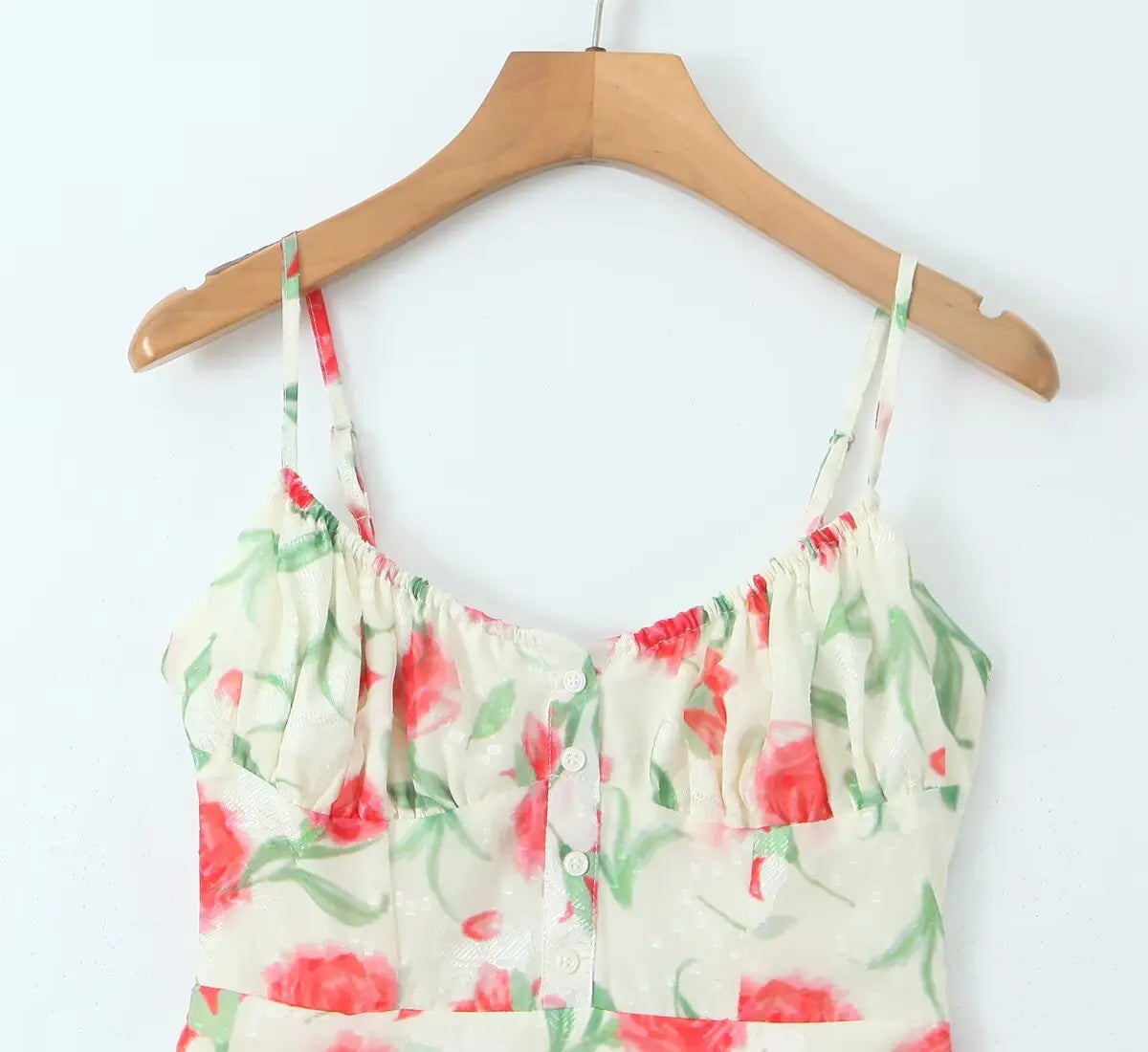 Floral Buttoned Elastic Waist Midi Dress