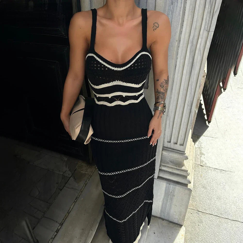 Striped Knit Casual Midi Dress