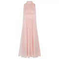 Ribbon Sleeveless Pleated Solid Long Party Dress
