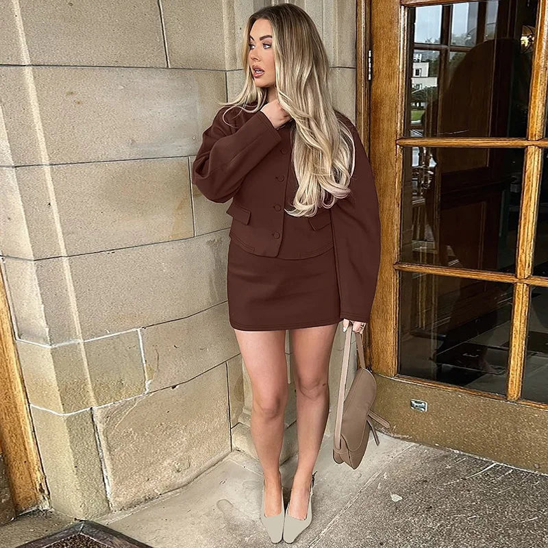 Round Neck Long Sleeve Jacket Suit Mini Dress