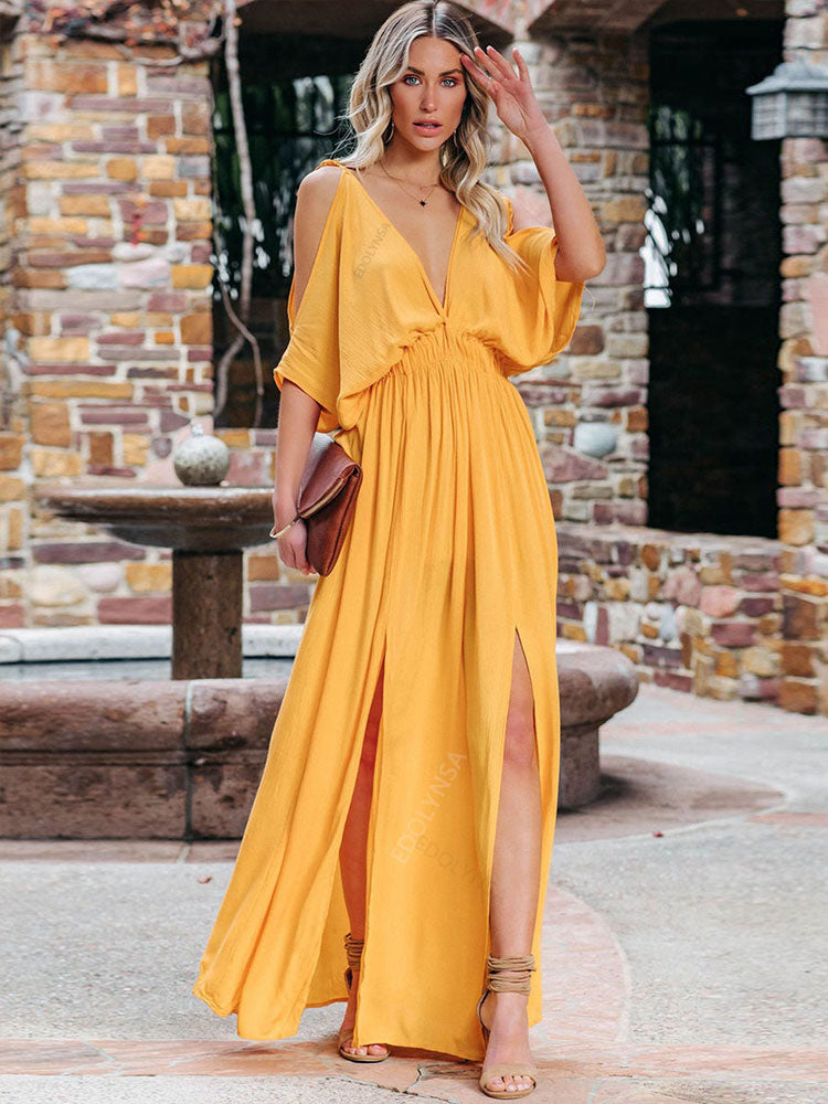 Solid Color Beach Style Maxi Dress