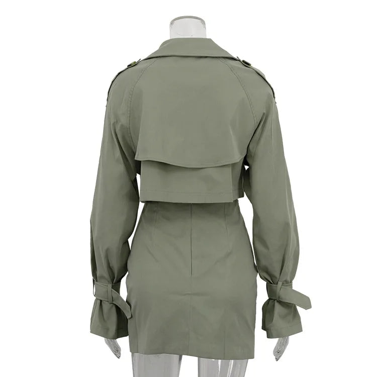 Button Splice Short Jacket Suit Mini Dress
