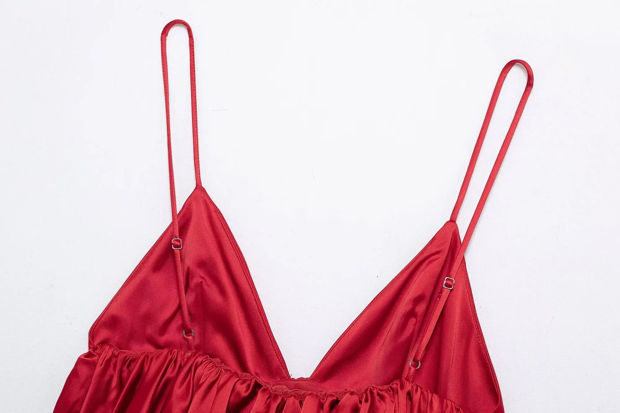 Red Satin Puff Short Camisole Party Dress