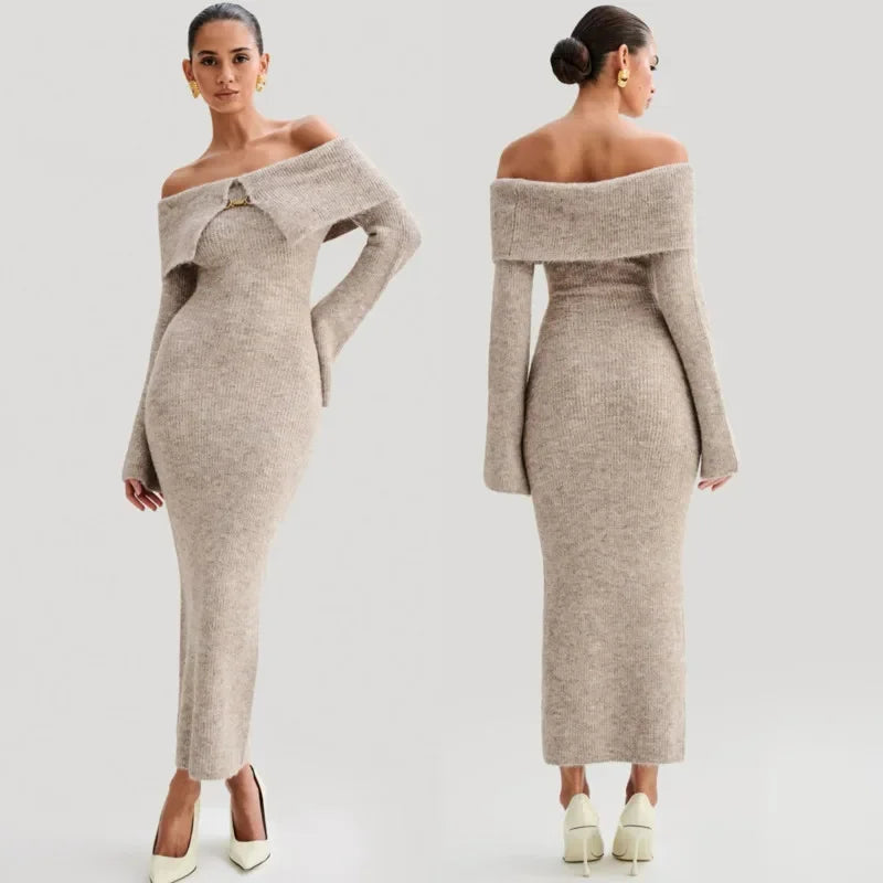 Knitted Off Shoulder Soft Midi Dress