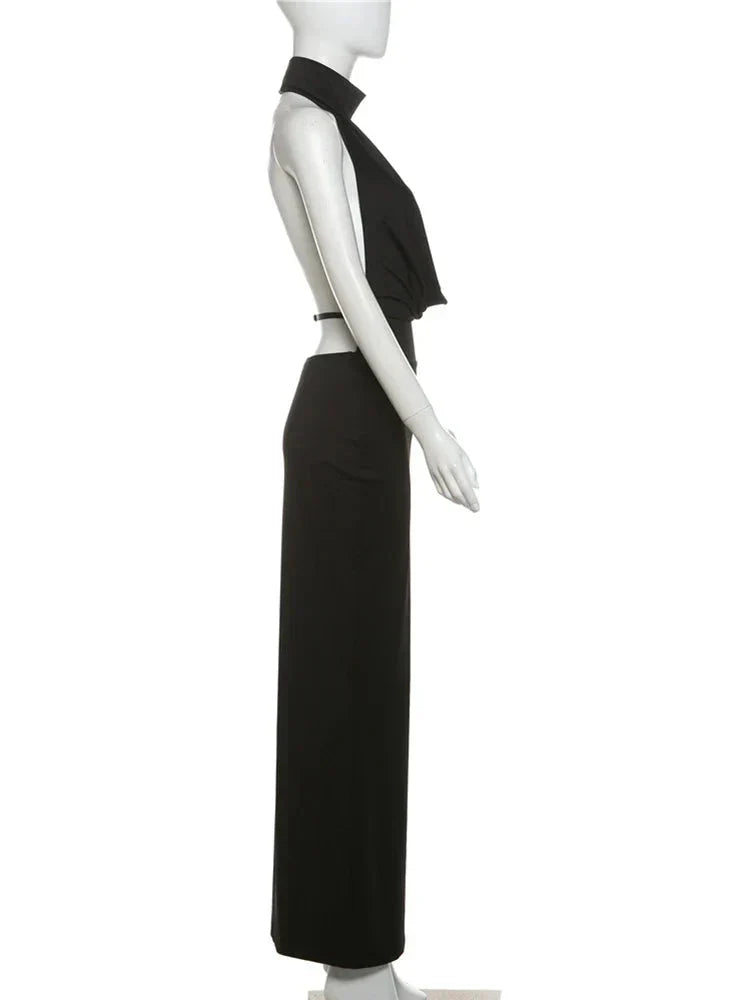 Halter Low Swinging Neck Elegant Maxi Dress