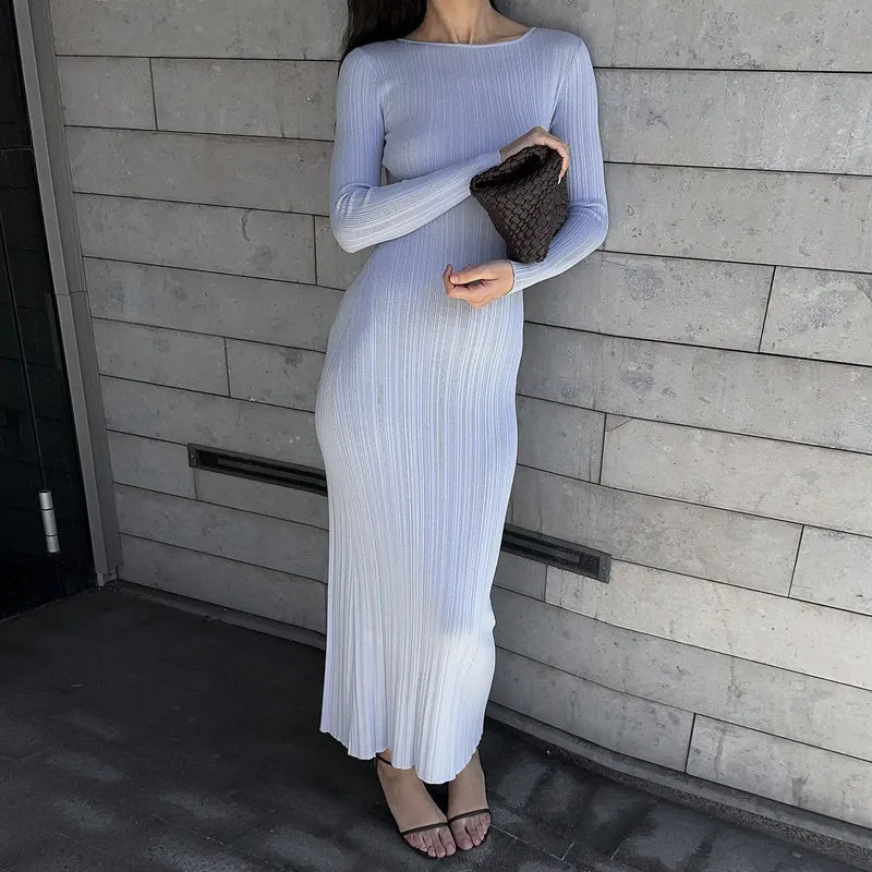 Ribbed Long Sleeve Maxi Party Dress