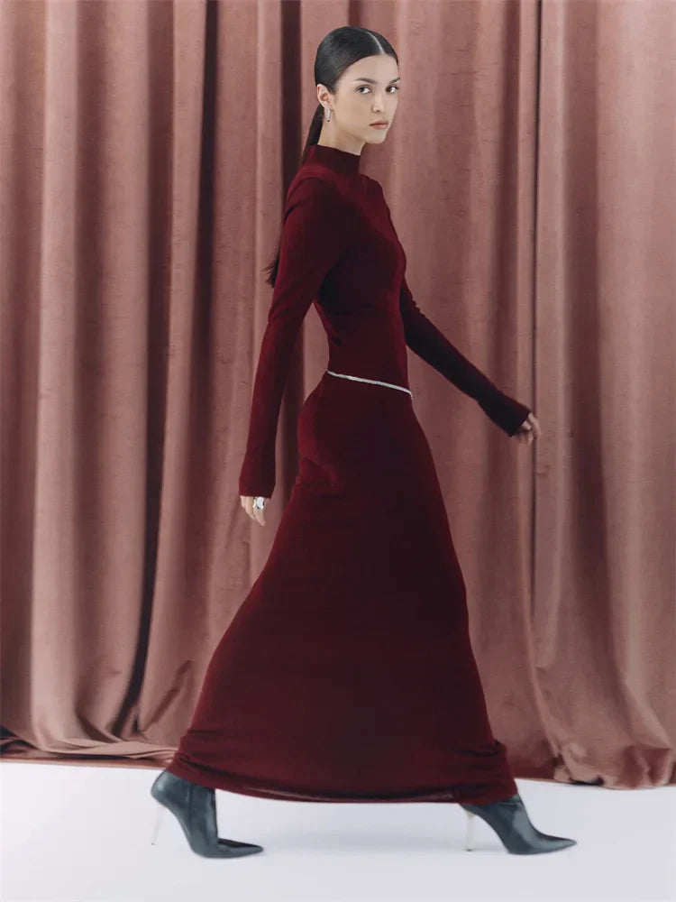 Turtleneck Slim Long Sleeve Maxi Dress
