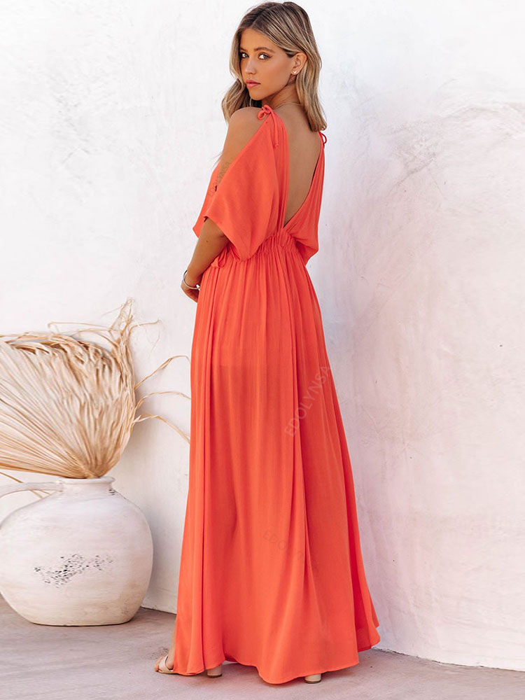 Solid Color Beach Style Maxi Dress