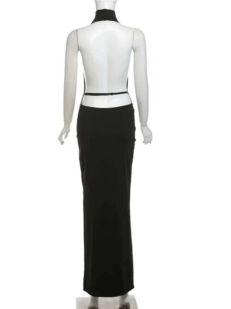 Halter Low Swinging Neck Elegant Maxi Dress