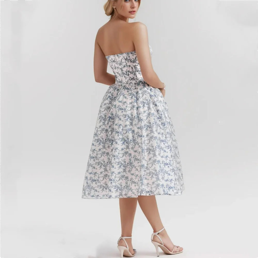 Pleated Low Waist Bra Top Midi Dress
