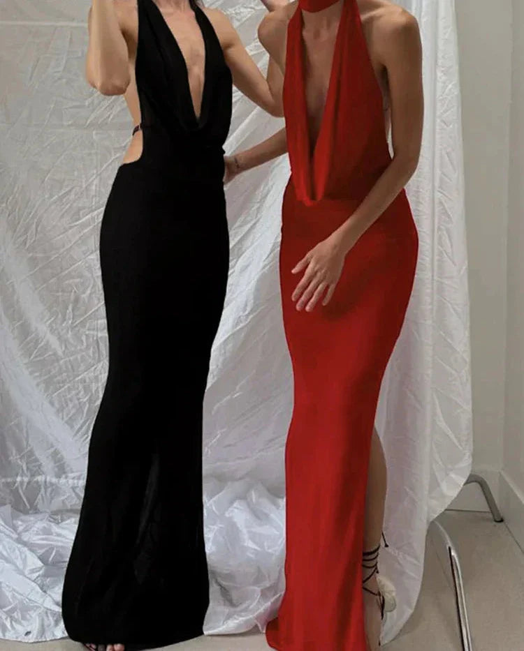 Halter Low Swinging Neck Elegant Maxi Dress