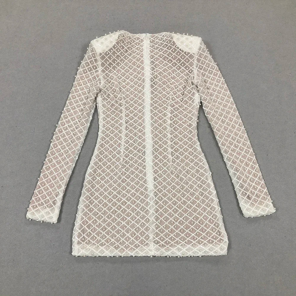 Pearl Sequin Long Sleeve Party Mini Dress