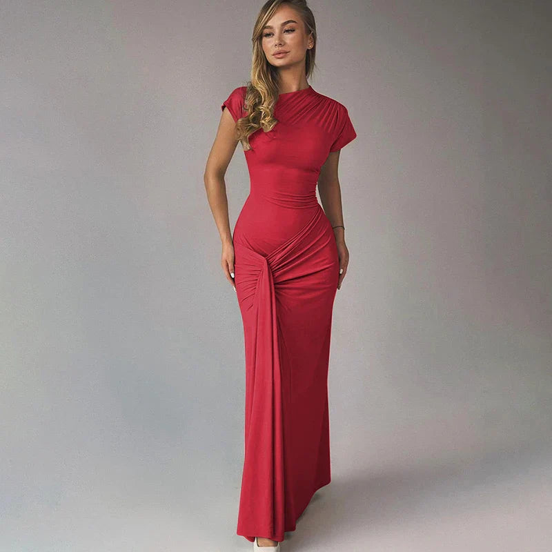 Short Sleeve Curvy Tie-Up Flattering Maxi Dress