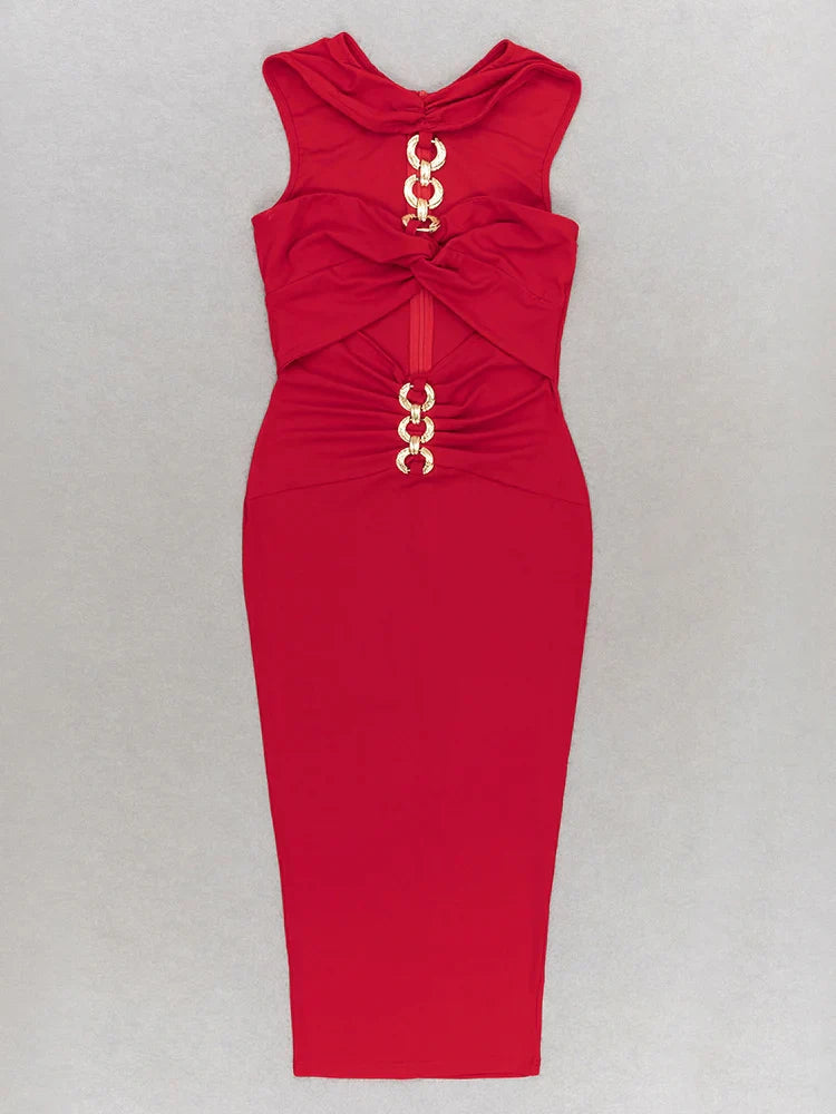 Red Strapless Metal Detail Chic Mini Dress