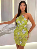 Mesh Sequin Butterfly Elegant Mini Dress
