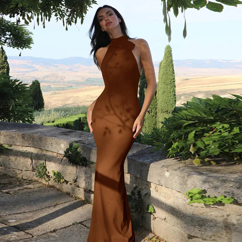 Halter Flower Backless Summer Maxi Dress