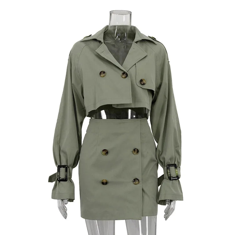 Button Splice Short Jacket Suit Mini Dress
