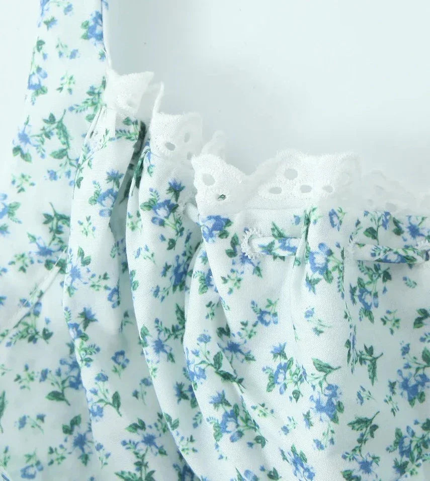 Floral Bow Halter Lace Up Midi Dress