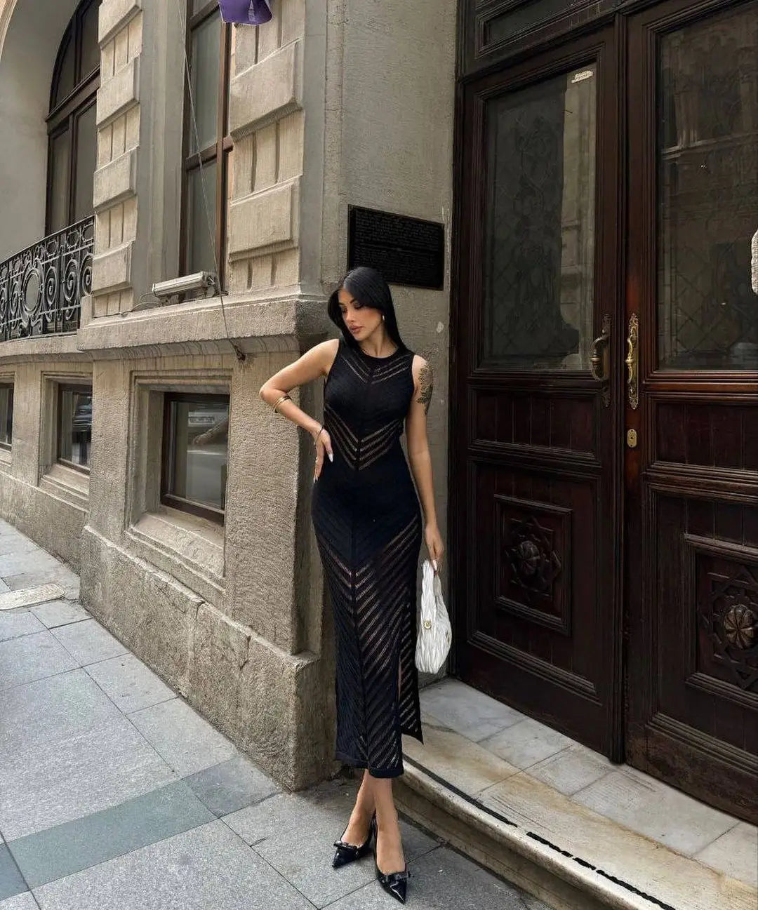Sleeveless Patchwork Knit Maxi Dress