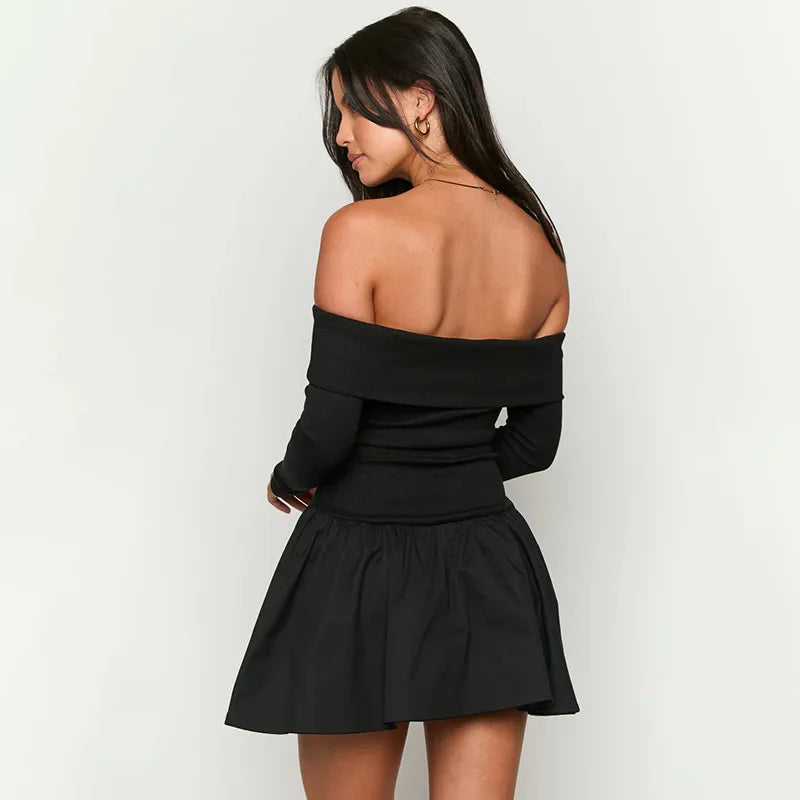 Off Shoulder Backless Slash Neck Mini Party Dress