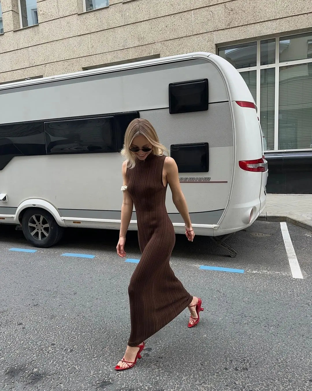 Sleeveless Turtleneck Casual Maxi Dress