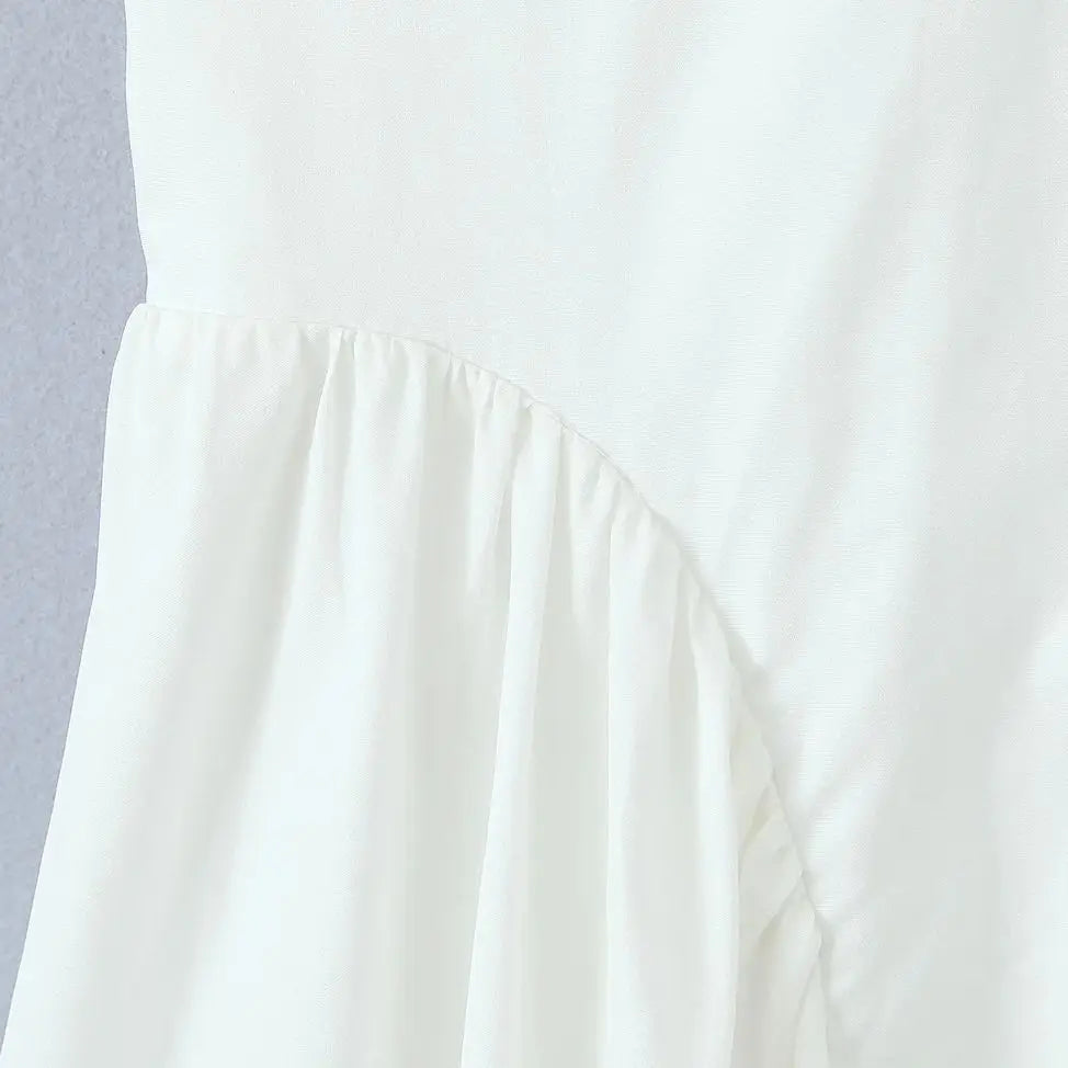 White Bow Halter Pleated Midi Dress