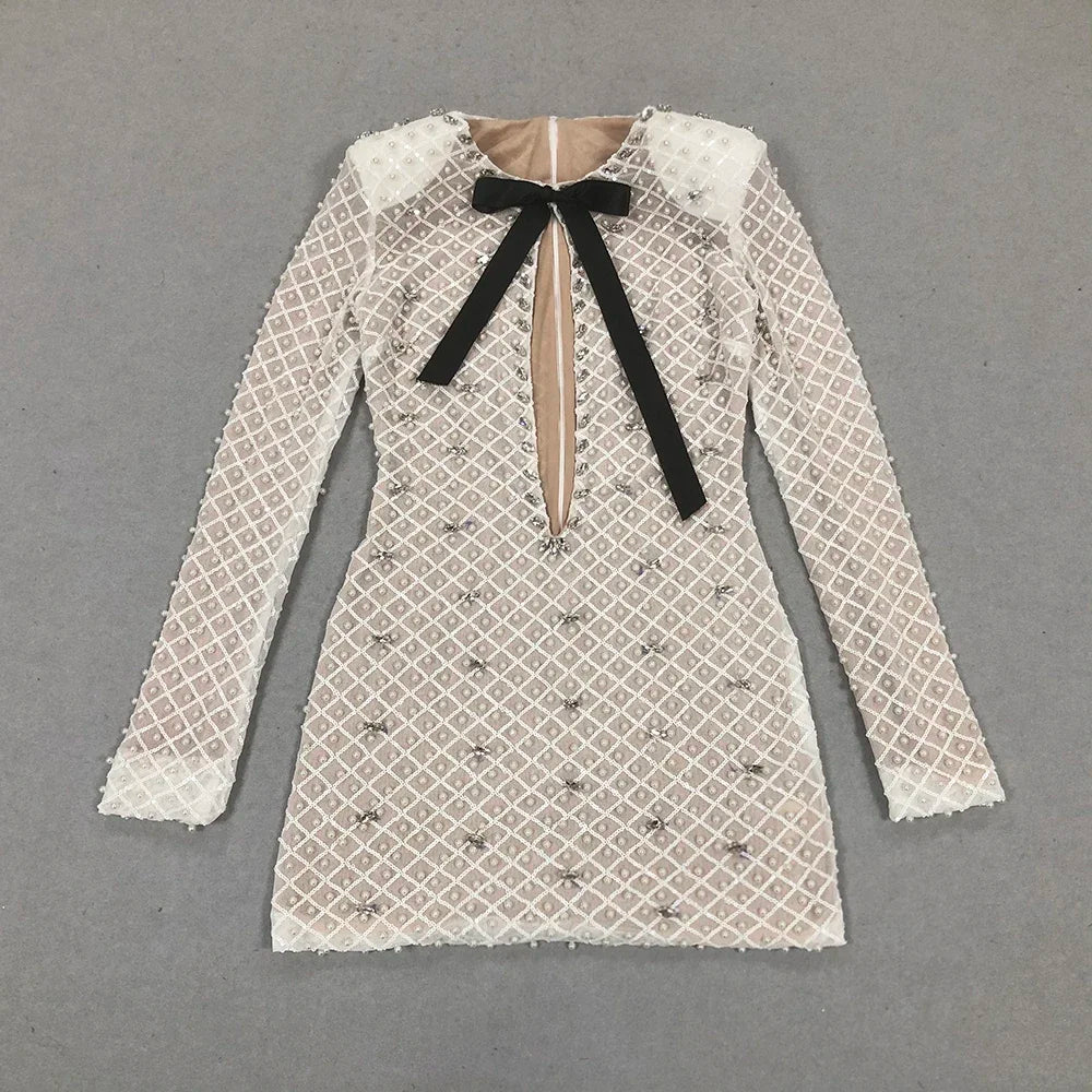 Pearl Sequin Long Sleeve Party Mini Dress