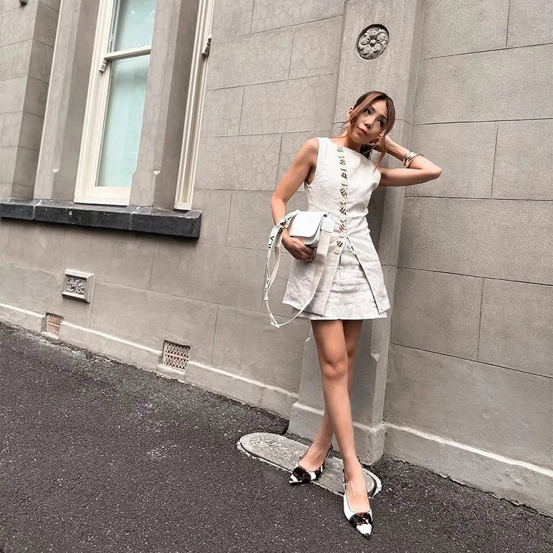 Sleeveless Front Button Two Piece Mini Dress