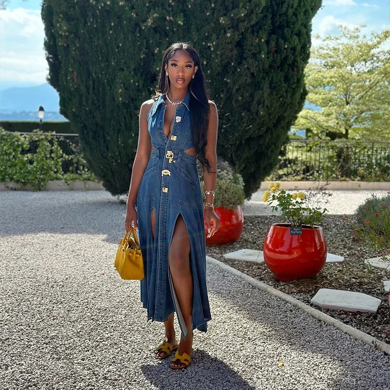 Denim Maxi Party Dress