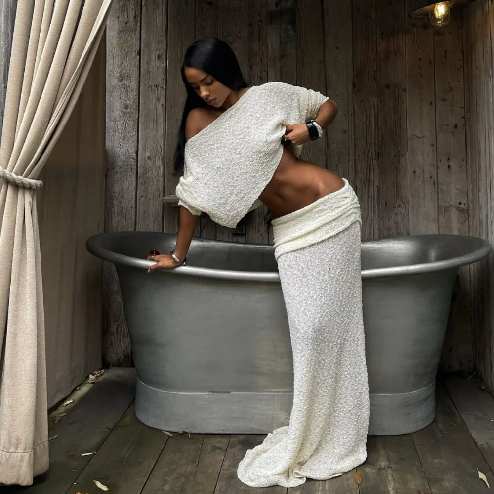 Knit Long Sleeve Top and Maxi Skirt Set