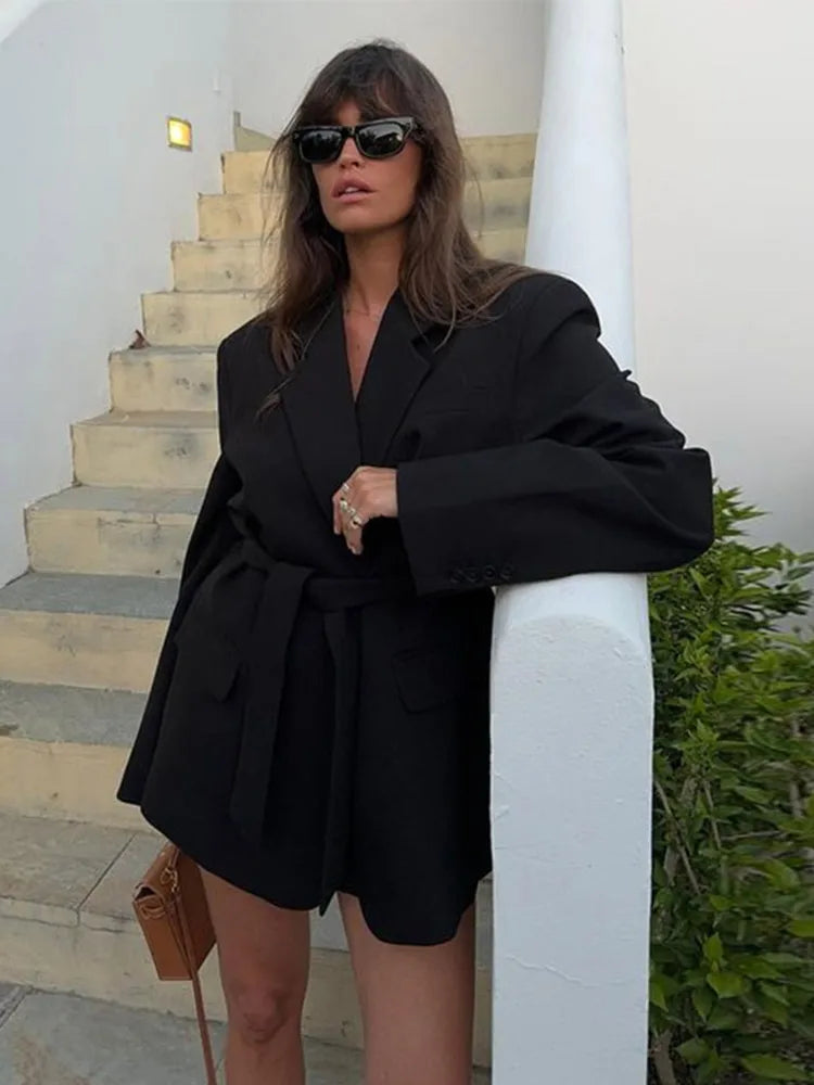 Lace-Up V Neck Solid Blazer Party Dress