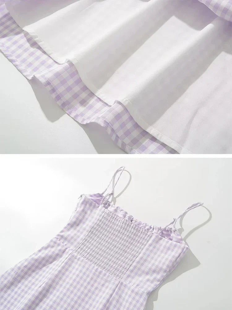 Spaghetti Strap Plaid Pink Midi Dress