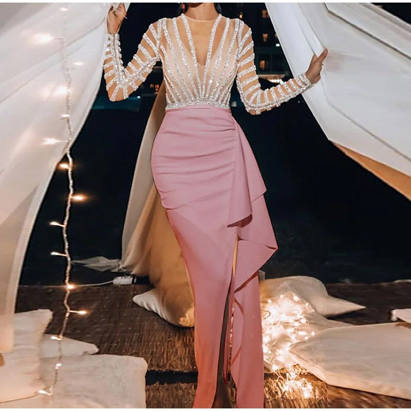 Sequin Lace Embroidered Irregular Maxi Dress